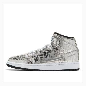 Silver Nike Mid Flashing Lights Basketball Shoes Women's Air Jordan 1 | JD-804GE