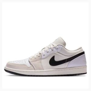 White / Beige / Black Nike Low Sail Sneakers Men's Air Jordan 1 | JD-964OF