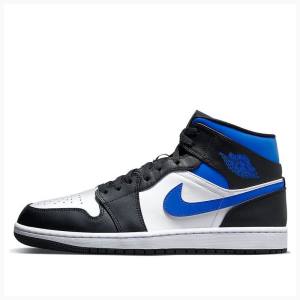 White / Black / Blue Nike Mid Basketball Shoes Men's Air Jordan 1 | JD-305QN