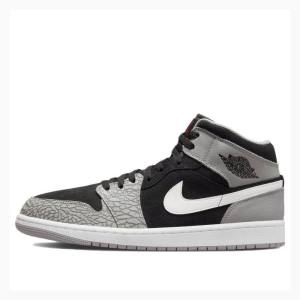 White / Black / Grey Nike Mid SE Elephant Print Basketball Shoes Men's Air Jordan 1 | JD-943GJ