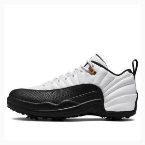 White / Black Nike Low Golf Taxi Unisex Sneakers Men's Air Jordan 12 | JD-352UH