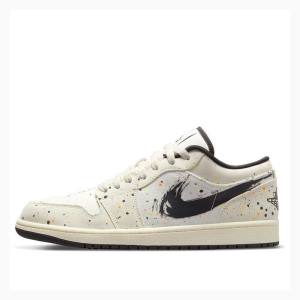 White / Black Nike Low SE Brushstroke Sneakers Men's Air Jordan 1 | JD-035QV