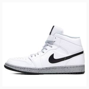 White / Black Nike Mid Basketball Shoes Men's Air Jordan 1 | JD-265EJ