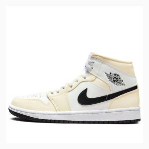 White / Black Nike Mid Coconut Milk Basketball Shoes Women's Air Jordan 1 | JD-380NB