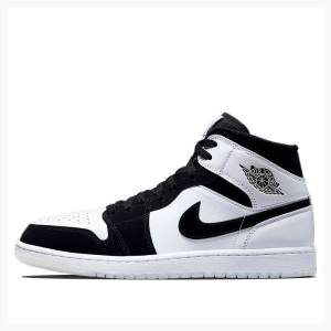 White / Black Nike Mid Diamond Shorts Basketball Shoes Men's Air Jordan 1 | JD-713EG