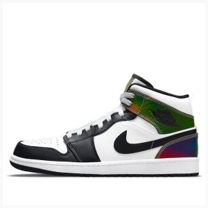 White / Black Nike Mid Heat Reactive Basketball Shoes Men's Air Jordan 1 | JD-324YM