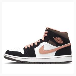 White / Black / Pink Nike Mid SE Peach Mocha Basketball Shoes Women's Air Jordan 1 | JD-712FP