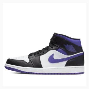 White / Black / Purple Nike Mid Basketball Shoes Men's Air Jordan 1 | JD-371YO