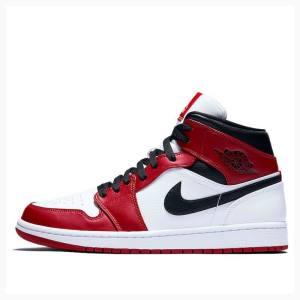 White / Black / Red Nike Mid Chicago Basketball Shoes Men's Air Jordan 1 | JD-891CB