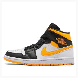 White / Black / Yellow Nike Mid SE Basketball Shoes Women's Air Jordan 1 | JD-714UP