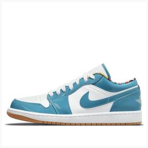 White / Blue Nike Low Barcelona Cyber Teal Sneakers Men's Air Jordan 1 | JD-687SF