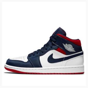 White / Blue Nike Mid SE Olympic Basketball Shoes Men's Air Jordan 1 | JD-863IE