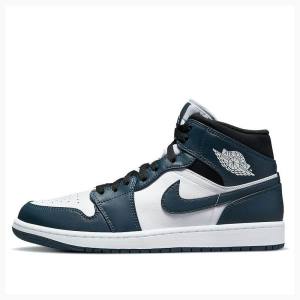 White / Blue Nike Mid Teal Basketball Shoes Men's Air Jordan 1 | JD-961HL