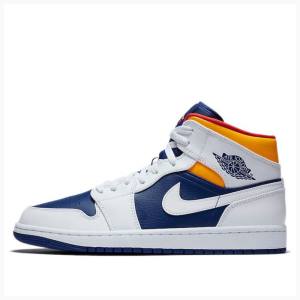 White / Blue / Orange Nike Mid Basketball Shoes Men's Air Jordan 1 | JD-893XM