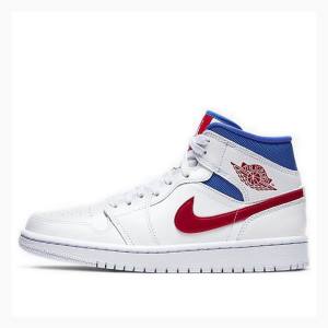 White / Blue / Red Nike Mid USA Basketball Shoes Women's Air Jordan 1 | JD-710LC