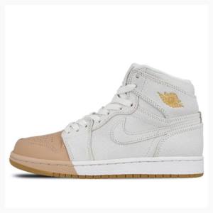 White / Brown Nike Retro HI PRM Tan Basketball Shoes Women's Air Jordan 1 | JD-213EO