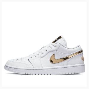 White / Gold Nike Low SE Metallic Sneakers Women's Air Jordan 1 | JD-769UG