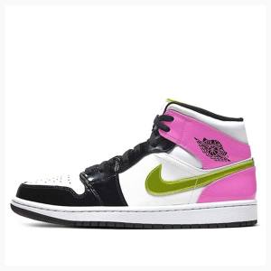 White / Gold / Purple Nike Mid SE 'Cyber Active Fuchsia' Basketball Shoes Men's Air Jordan 1 | JD-925CL