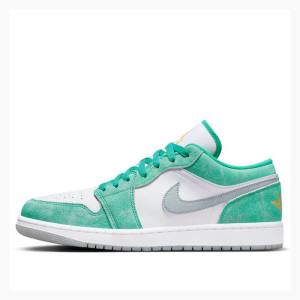 White / Green Nike Low SE New Emerald Sneakers Men's Air Jordan 1 | JD-194QF