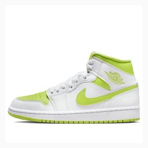 White / Green Nike Mid Basketball Shoes Women's Air Jordan 1 | JD-632ZQ