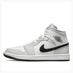 White / Grey / Black Nike Mid Basketball Shoes Women's Air Jordan 1 | JD-528ZU