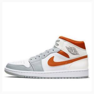 White / Grey / Orange Nike Mid Starfish Basketball Shoes Men's Air Jordan 1 | JD-934CW