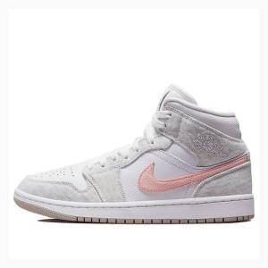 White / Grey / Pink Nike Mid SE Light Iron Ore Light Iron Ore (W) Basketball Shoes Women's Air Jordan 1 | JD-142HQ