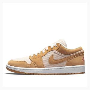 White / Orange Nike Low SE Twine Orange Quartz Corduroy Sneakers Women's Air Jordan 1 | JD-930ZR