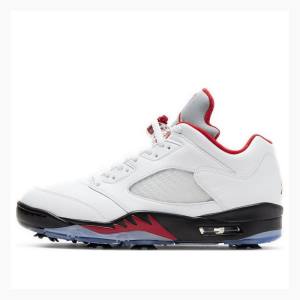 White / Red / Black Nike Low Golf Sneakers Men's Air Jordan 5 | JD-854BO