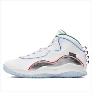 White / Red / Green Nike Retro Wings Basketball Shoes Men's Air Jordan 10 | JD-531JZ