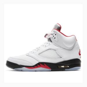 White / Red Nike Retro Fire Basketball Shoes Men's Air Jordan 5 | JD-095QI