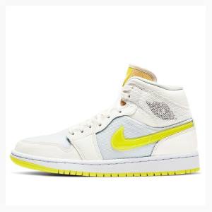 White / Yellow Nike MId SE Sail Basketball Shoes Women's Air Jordan 1 | JD-752IP