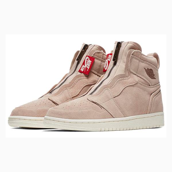 Beige Nike High Zip Particle Basketball Shoes Women's Air Jordan 1 | JD-980XI