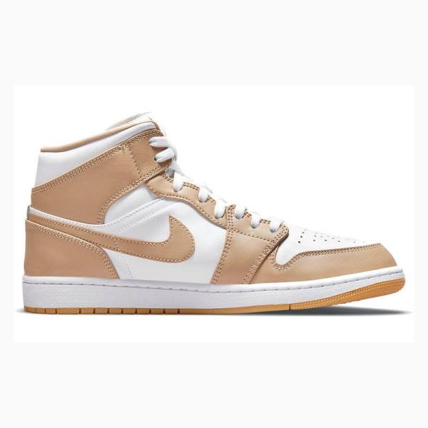 Beige / White Nike Mid Tan Gum Basketball Shoes Men's Air Jordan 1 | JD-672CJ