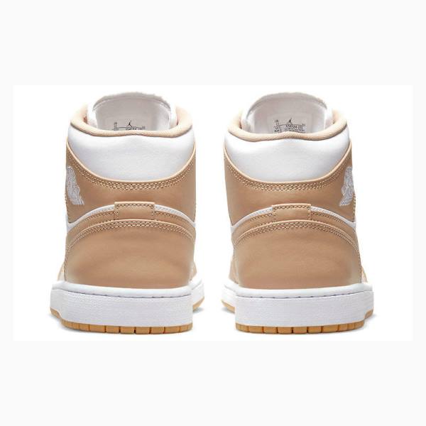 Beige / White Nike Mid Tan Gum Basketball Shoes Men's Air Jordan 1 | JD-672CJ