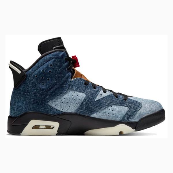 Black / Blue Nike Retro Washed Denim Basketball Shoes Men's Air Jordan 6 | JD-287GM