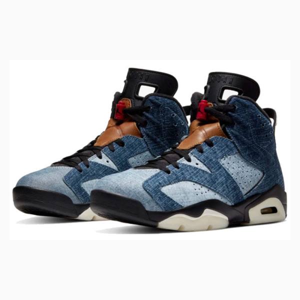 Black / Blue Nike Retro Washed Denim Basketball Shoes Men's Air Jordan 6 | JD-287GM