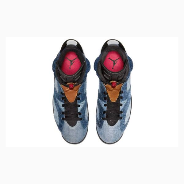 Black / Blue Nike Retro Washed Denim Basketball Shoes Men's Air Jordan 6 | JD-287GM