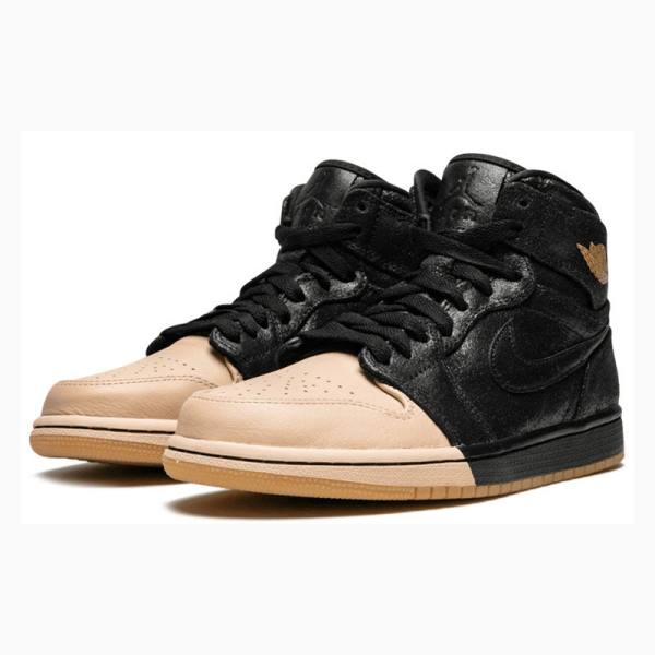 Black / Brown Nike Retro HI PRM Tan Basketball Shoes Women's Air Jordan 1 | JD-879MZ