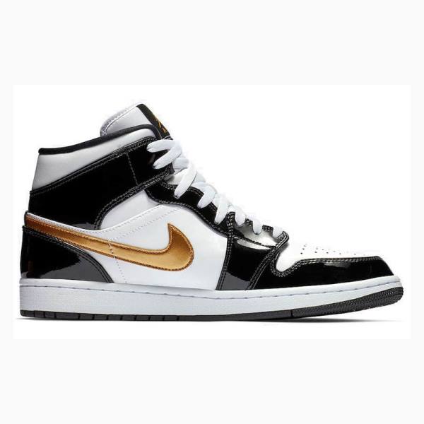 Black / Gold Nike Mid SE Basketball Shoes Men's Air Jordan 1 | JD-732NH