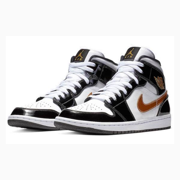 Black / Gold Nike Mid SE Basketball Shoes Men's Air Jordan 1 | JD-732NH