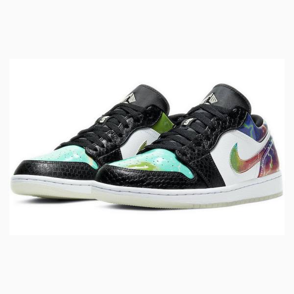 Black / Green / Blue Nike Low Galaxy Sneakers Men's Air Jordan 1 | JD-824TC