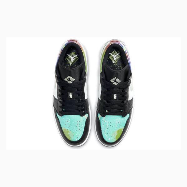 Black / Green / Blue Nike Low Galaxy Sneakers Men's Air Jordan 1 | JD-824TC