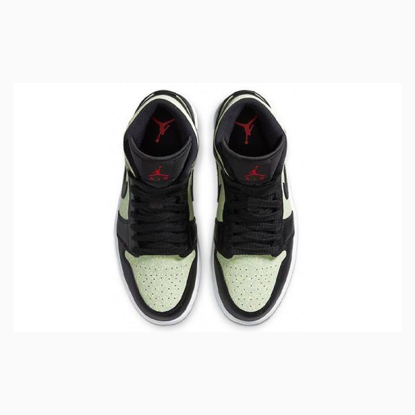 Black / Green Nike Mid SE 'Black Barely Volt' Basketball Shoes Women's Air Jordan 1 | JD-764YX