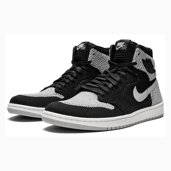 Black / Grey Nike Retro Flyknit Shadow Basketball Shoes Men's Air Jordan 1 | JD-746UZ