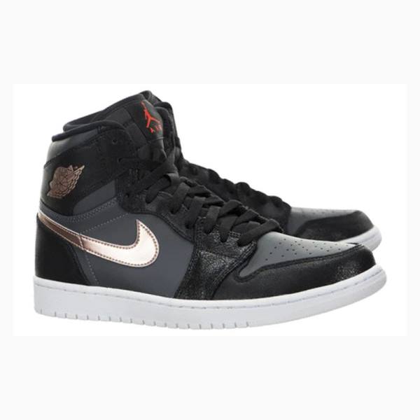 Black / Grey Nike Retro High Metallic Bronze Basketball Shoes Men's Air Jordan 1 | JD-589TV