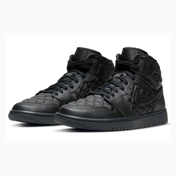 Black Nike Mid SE 'Black Quilted' Basketball Shoes Women's Air Jordan 1 | JD-302CT