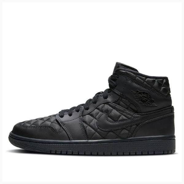 Black Nike Mid SE \'Black Quilted\' Basketball Shoes Women\'s Air Jordan 1 | JD-302CT