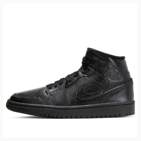 Black Nike Mid Snakeskin Basketball Shoes Women\'s Air Jordan 1 | JD-650IF