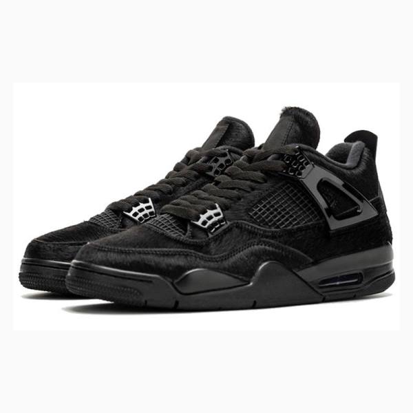 Black Nike Retro Pony Hair Basketball Shoes Women's Air Jordan 4 | JD-325UH